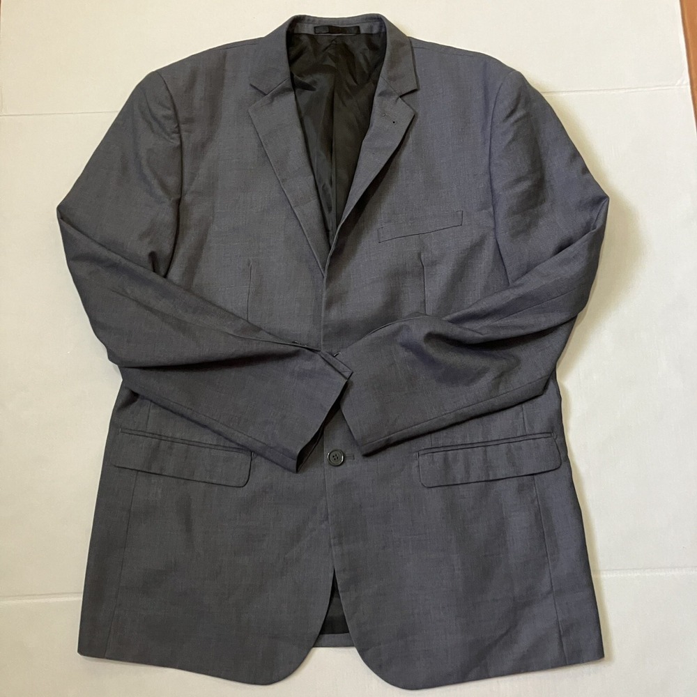 Wharton‎ Mens Blazer Size 56 Gray Charcoal Slim Fit Polyester Blend